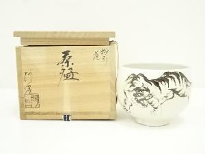 京焼　通次阿山造　粉引虎茶碗（共箱）